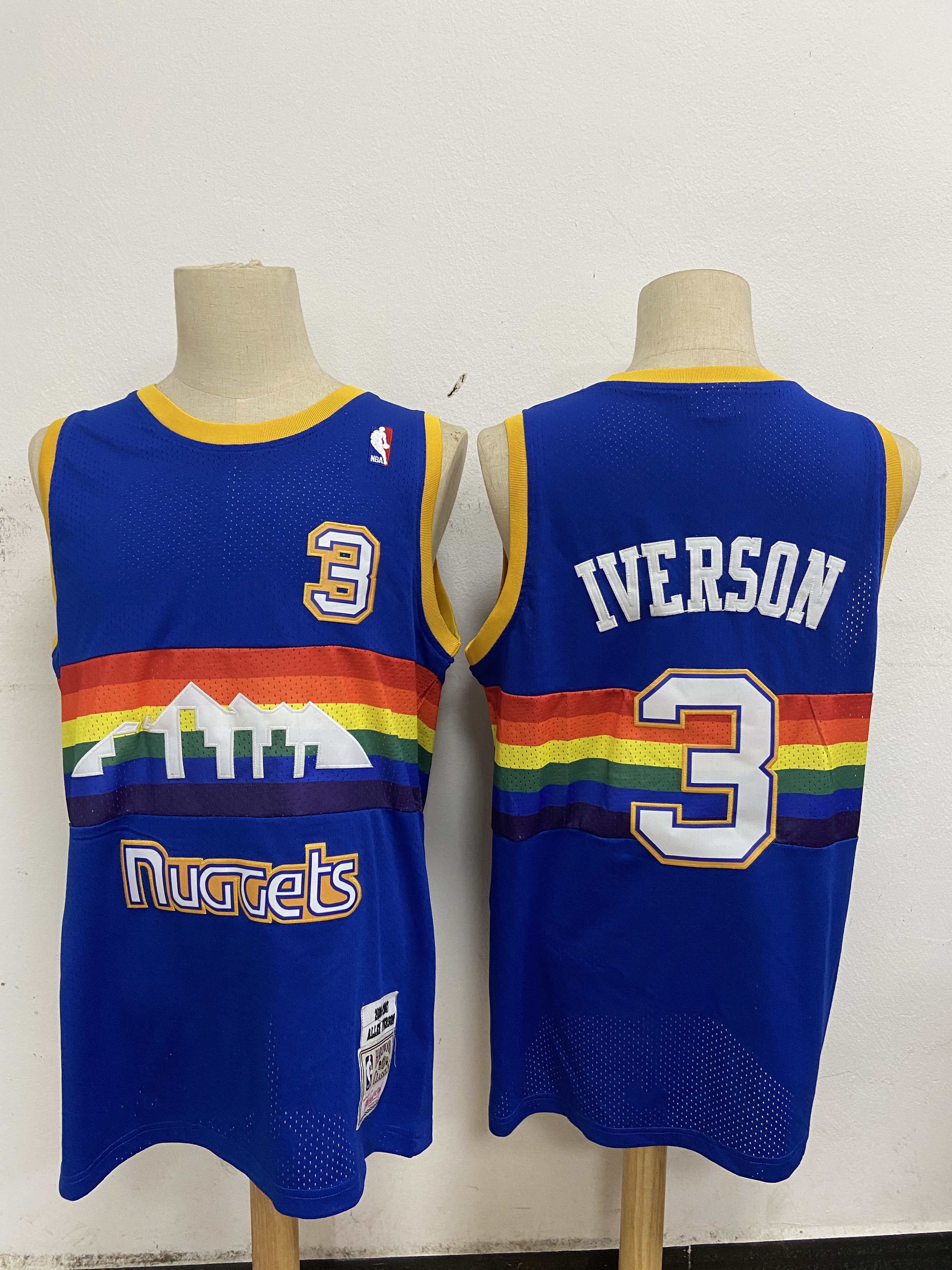 Men Denver Nuggets #3 Iverson Blue mesh Throwback NBA Jerseys